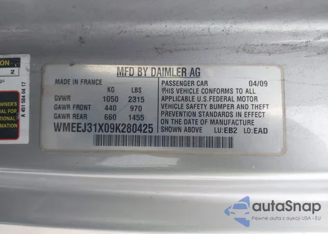 2009 Smart Fortwo Brabus/Passion/Pure from USA, damaged, VIN WMEEJ31X09K280425